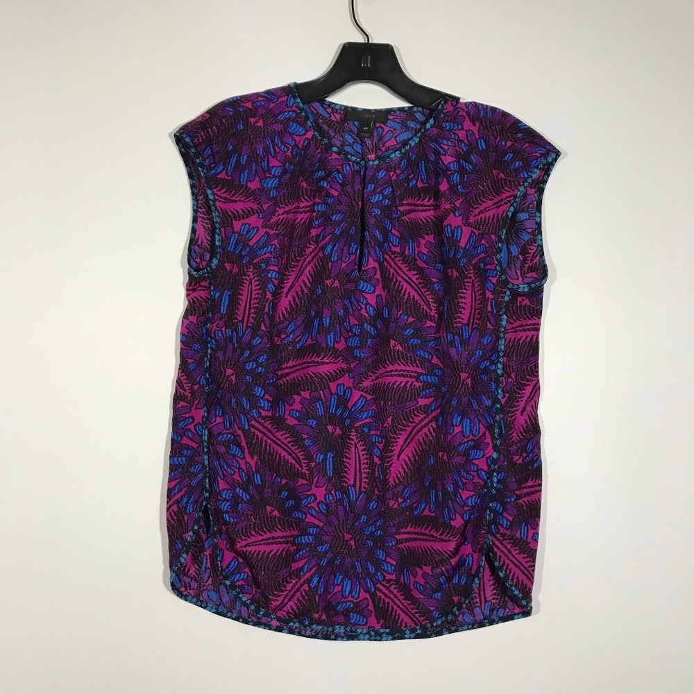 J. Crew Midnight Floral Purple Cocoon Top 4P - Picture 2 of 5